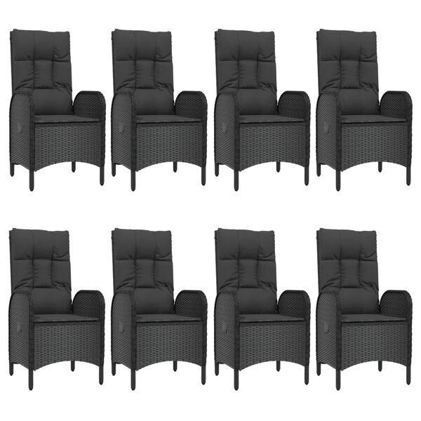 vidaXL 9 pcs conjunto de jantar p/ jardim c/ almofad&otilde;es vime PE preto