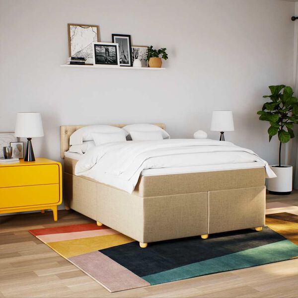 vidaXL Cama com molas/colch&atilde;o 140x190 cm tecido cor creme