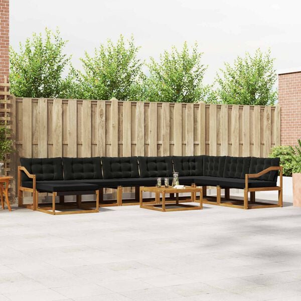 vidaXL Conjunto de Sof&aacute;s para Exterior 9 pcs Natural e Preto
