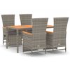 vidaXL 5 pcs conjunto de jantar p/ jardim c/ almofad&otilde;es vime PE cinza