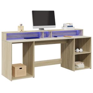 vidaXL Secret&aacute;ria luzes LED 200x55x91cm deriv. madeira carvalho sonoma