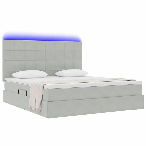 vidaXL Cama com arruma&ccedil;&atilde;o e LED Cinzento-claro 180 x 200 cm Veludo