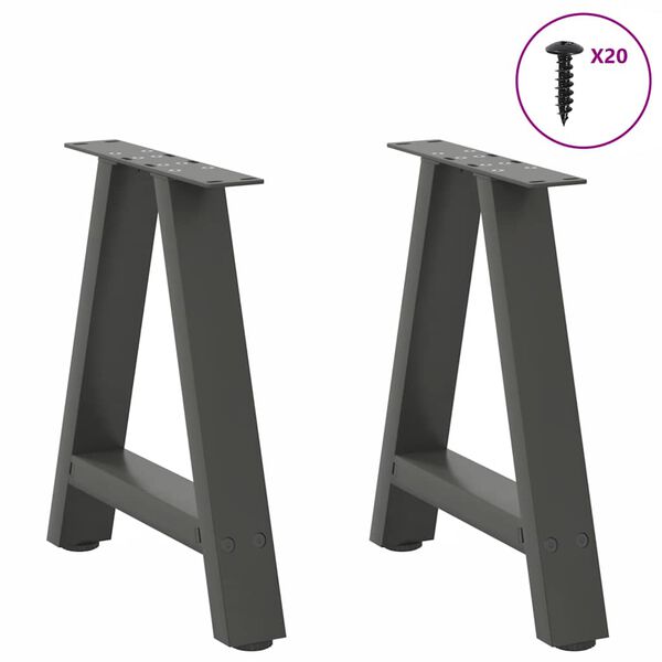 vidaXL P&eacute;s para mesa de centro em formato A, 2 pe&ccedil;as, antracite, 50x (42-43) cm, a&ccedil;o