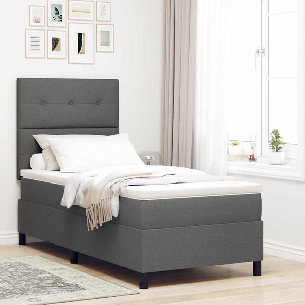 vidaXL Cama Box com colch&atilde;o Cinza Escuro 80 x 200 cm tecido