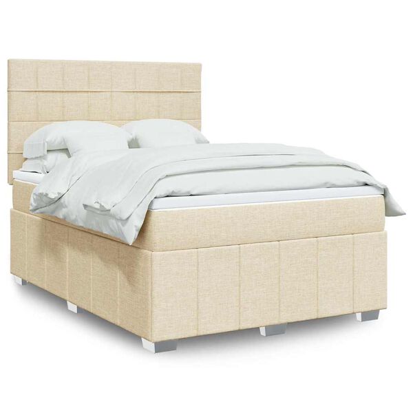 vidaXL Cama com molas/colch&atilde;o 140x190 cm tecido cor creme