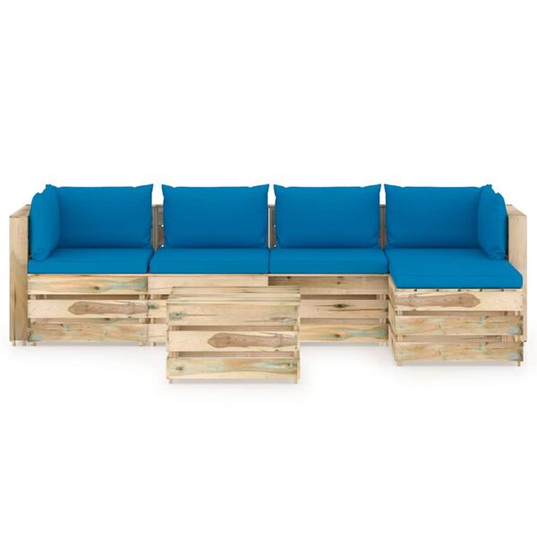 vidaXL 6 pcs conj. lounge jardim c/ almofad&otilde;es madeira impreg. verde