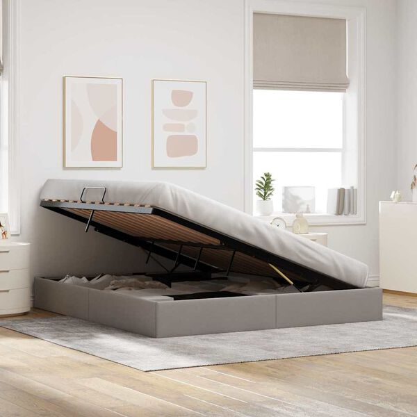 vidaXL Cama com Armazenamento Cinzento-acastanhado 180 x 200 cm tecido