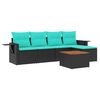 vidaXL Conjunto de sof&aacute; de jardim com 6 pe&ccedil;as e almofadas em rattan sint&eacute;tico preto