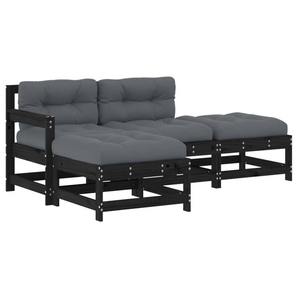 vidaXL 4pcs conjunto lounge jardim c/ almofad&otilde;es madeira maci&ccedil;a preto