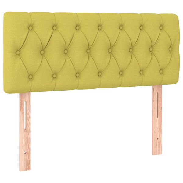 vidaXL Cabeceira de cama c/ luzes LED tecido 90x7x78/88 cm verde