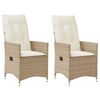 vidaXL Cadeiras de jardim reclin&aacute;veis 2 pcs c/ almofad&otilde;es vime PE bege
