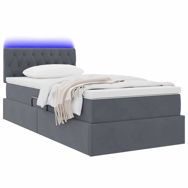 vidaXL Cama com arruma&ccedil;&atilde;o e LED Cinza Escuro 100 x 200 cm Veludo