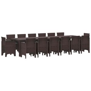 vidaXL Conjunto de Jantar para Jardim 15 unid. Castanho Rattan Polt