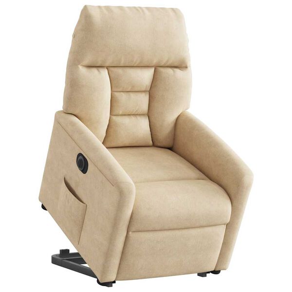 vidaXL Poltrona reclin&aacute;vel elevat&oacute;ria el&eacute;trica tecido microfibra creme