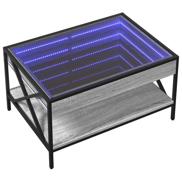 vidaXL Mesa de centro luzes LED Infinity 70x50x38 cm cinzento sonoma