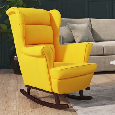 vidaXL Cadeira baloiço c/ pernas em madeira seringueira veludo amarelo