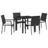 vidaXL Conjunto de Jantar para Jardim com almofada 5 pcs Preto vime PE