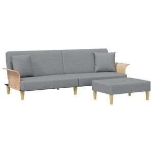 vidaXL Sof&aacute;-cama 2 lugares c/ almofadas e apoio p&eacute;s veludo cinza-claro