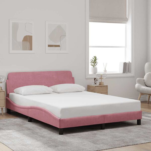 vidaXL Estrutura de cama com cabeceira Dover 140x200 cm veludo rosa