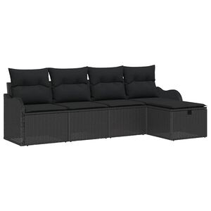 vidaXL Conjunto de Sof&aacute; de Jardim 5 pcs Preto Rattan Sint&eacute;tico