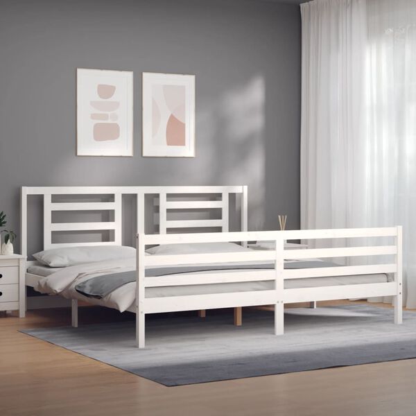 vidaXL Estrutura de cama com cabeceira 200x200cm madeira maci&ccedil;a branco