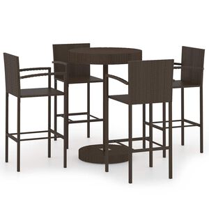 vidaXL 5 pcs conjunto de bar para jardim vime PE castanho