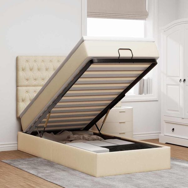 vidaXL Estrutura de cama otomana com creme de colch&atilde;o 90x190cm tecido