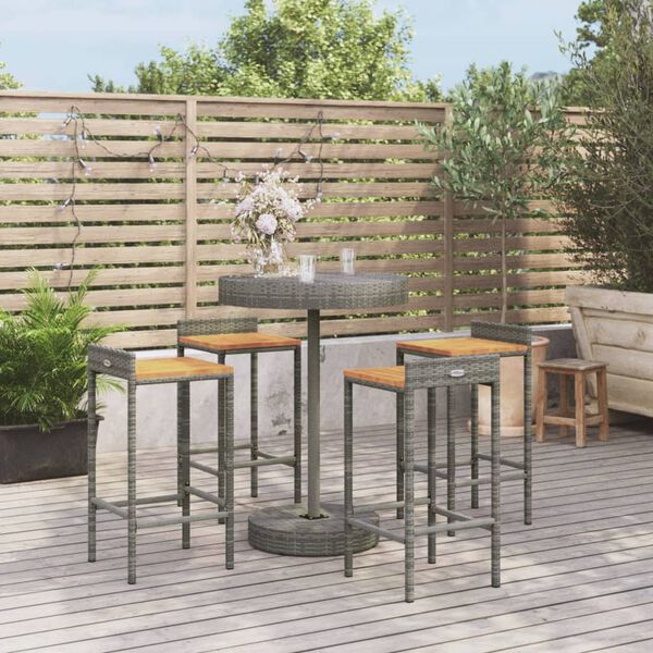 vidaXL 5 pcs conjunto de bar p/ jardim vime PE/acácia maciça cinzento