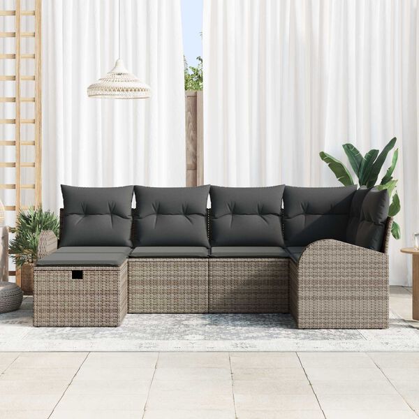 vidaXL Conjunto de Sof&aacute; de Jardim 6 pcs Cinzeto Rattan Sint&eacute;tico