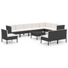 vidaXL 11 pcs conjunto lounge de jardim c/ almofad&otilde;es vime PE preto