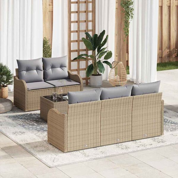 vidaXL Conjunto de Sof&aacute; de Jardim com almofada 6 pcs Bege e Cinza