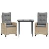 vidaXL 3 pcs conj. jantar jardim c/ almofad&otilde;es vime PE bege misturado