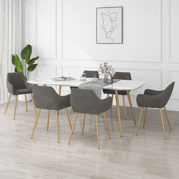 vidaXL Cadeiras de jantar 6 pcs veludo cinzento-escuro
