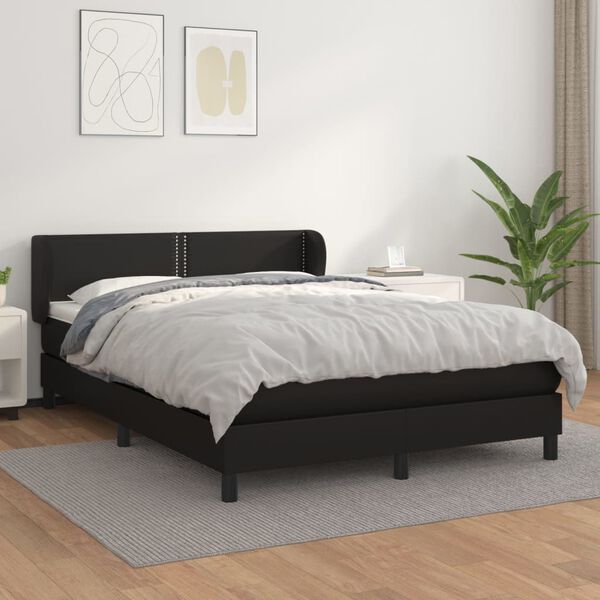 vidaXL Cama com molas/colch&atilde;o 140x200 cm couro artificial preto
