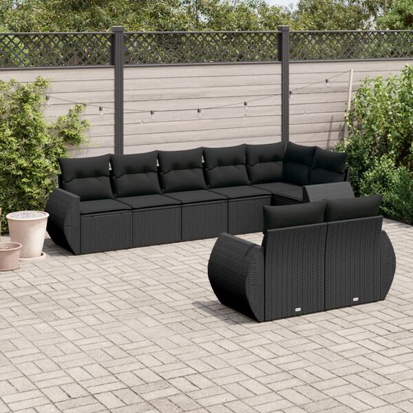 vidaXL 8 pcs conjunto sof&aacute;s de jardim com almofad&otilde;es vime PE preto