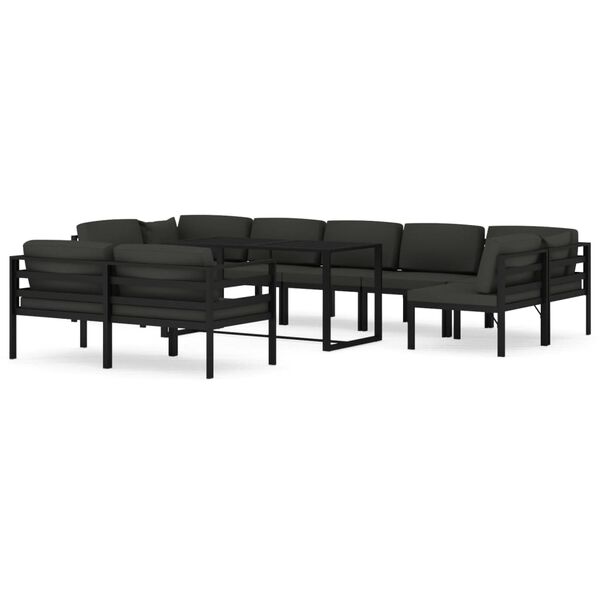 vidaXL 10 pcs conjunto lounge jardim com almofadões alumínio antracite