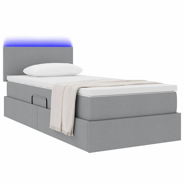 vidaXL Cama com arruma&ccedil;&atilde;o e LED Cinzento-claro 90 x 190 cm tecido