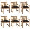 vidaXL Cadeiras de jardim c/ almofad&otilde;es pretos 6 pcs teca maci&ccedil;a