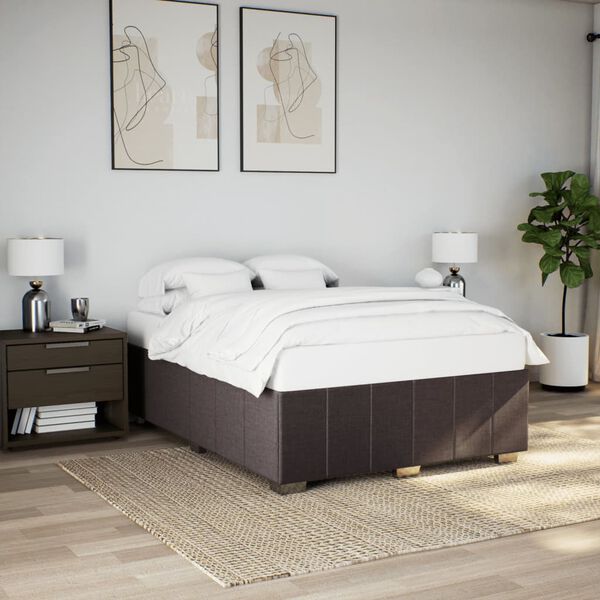 vidaXL Estrutura de cama sem colch&atilde;o 140x190 cm tecido castanho-escuro