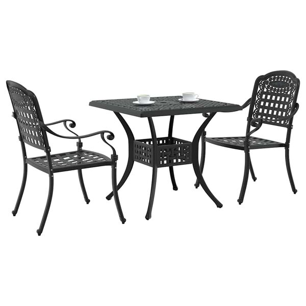 vidaXL Conjunto de Mesa de Jardim 3 pcs Preto Alum&iacute;nio Fundido