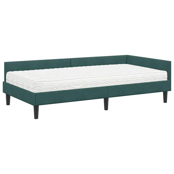 vidaXL Estrutura de Cama de Canto com Colch&atilde;o 2 pcs Verde Veludo
