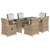 vidaXL 7 pcs conjunto de jantar p/ jardim com almofad&otilde;es vime PE bege