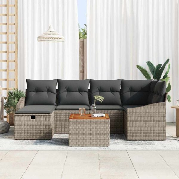 vidaXL Conjunto de Sof&aacute; de Jardim 7 pcs Cinzeto Rattan Sint&eacute;tico