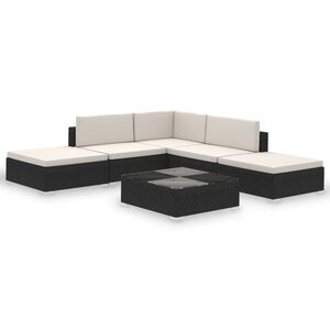 vidaXL 6 pcs conjunto lounge de jardim c/ almofad&otilde;es vime PE preto
