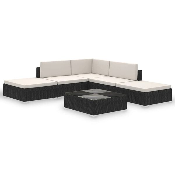 vidaXL 6 pcs conjunto lounge de jardim c/ almofad&otilde;es vime PE preto