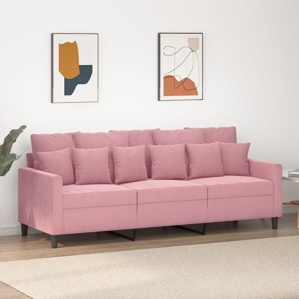 vidaXL Sof&aacute; de 3 lugares 180 cm veludo rosa