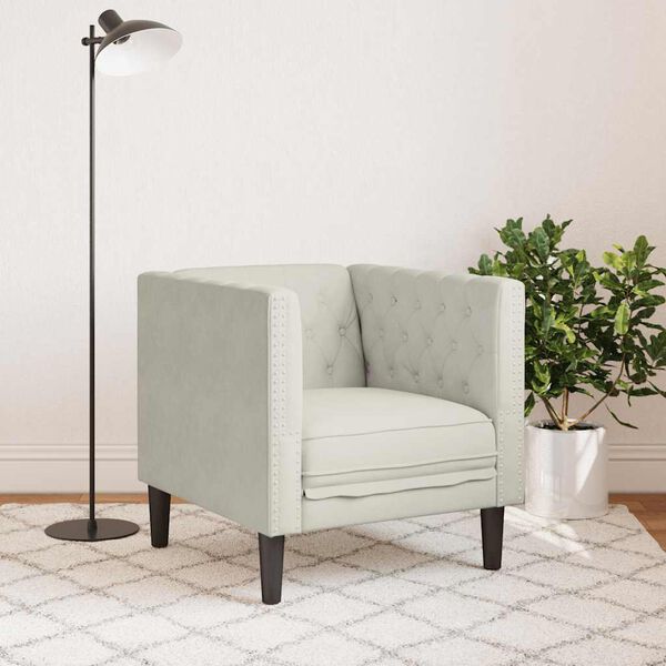 vidaXL Sofá chesterfield veludo creme