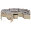 vidaXL Sof&aacute; de jardim com mesa e almofad&otilde;es redondo vime PE bege