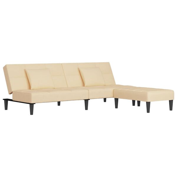 vidaXL Sof&aacute;-cama 2 lug. c/ 2 almofadas e apoio de p&eacute;s veludo cor creme