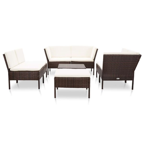 vidaXL 8 pcs conjunto lounge jardim c/ almofad&otilde;es vime PE castanho